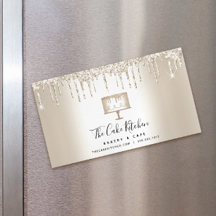 Cartão De Visitas Magnético Glitter Dourado Pingos de bolo padaria pastelaria