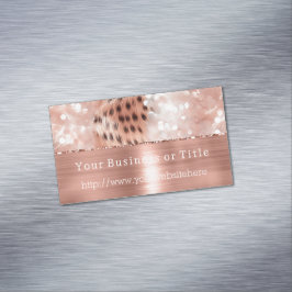 Cartão De Visitas Magnético Glitzy Rosa Dourado Sparkle Cheetah