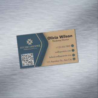 Cartão De Visitas Magnético Gold Navy Blue Modern Elegant