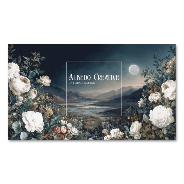 Cartão De Visitas Magnético Gothic Fairytale Floral Mountain Moon Landscape (Frente)