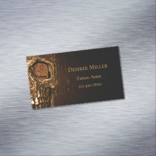 Cartão De Visitas Magnético Gótica Cara de Caveira Brilhando Dourado Compro de