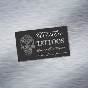 Cartão De Visitas Magnético Gótico Filigree Skull Tatoo Studio