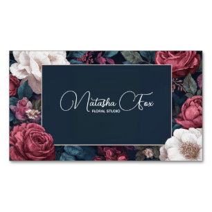 Cartão De Visitas Magnético Gótico Moldura Dourada Floral Rosa Malva Romance S