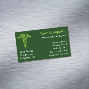 Cartão De Visitas Magnético Green Celtic Knot Caduceus