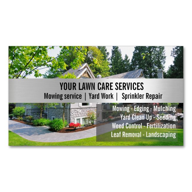 Cartão De Visitas Magnético Green Grass Mowing Yarn Care Gardenin (Frente)
