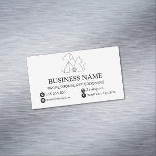 Cartão De Visitas Magnético Groomer de Pet Minimalista Logo Monoline Elegante