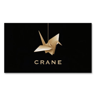 Cartão De Visitas Magnético Grosso Crane Origami Dourado Elegante Minimalista