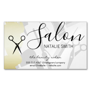 Cartão De Visitas Magnético Hair Salon Tools e Dourada Bruted