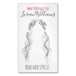 Cartão De Visitas Magnético Hairstylist minimalista Bride Wavy Hair Chic Flora
