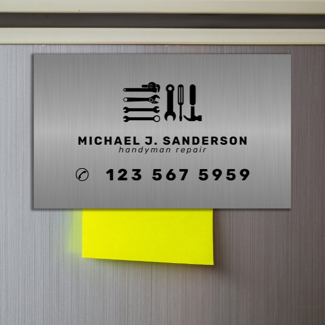 Cartão De Visitas Magnético Handyman professional repair services metal (Criador carregado)