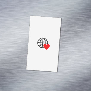 Cartão De Visitas Magnético Ícone do Globo de Amor Mundial   Coração Terra Des