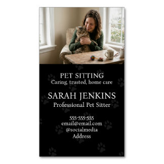 Cartão De Visitas Magnético Ímã de Pet Sitter Preto Minimalista Personalizável