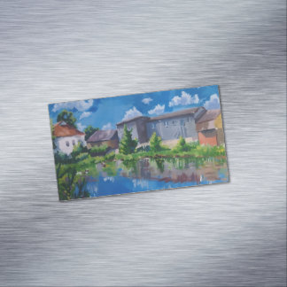 Cartão De Visitas Magnético Ímã de Pintura do Lago da Paisagem Rural