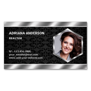 Cartão De Visitas Magnético Imobilizador de Fotografias Metálico Preto Damasc