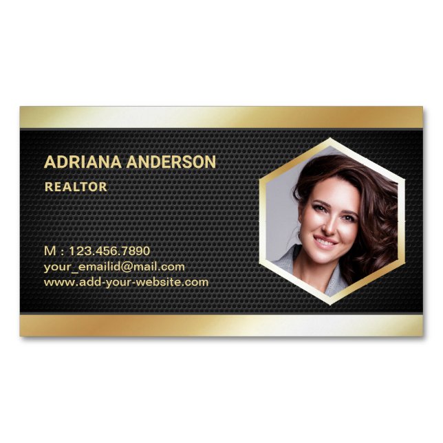 Cartão De Visitas Magnético Imobilizador de Fotos Imobiliário Black Mesh Gold (Frente)