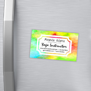 Cartão De Visitas Magnético Instrutora de Yoga em Aquarela Moderna e Elegante