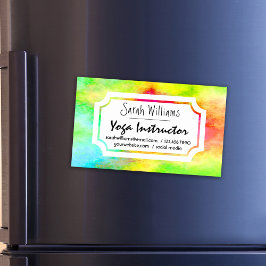 Cartão De Visitas Magnético Instrutora de Yoga em Aquarela Moderna e Elegante