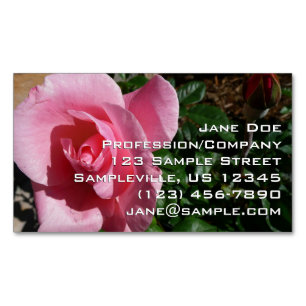 Cartão De Visitas Magnético Jardim Floral de Rosa Rosa e Broto