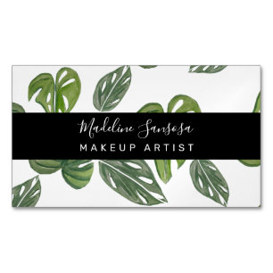 Cartão De Visitas Magnético Jungle Greenery Watercolor Monstera Salon Makeup