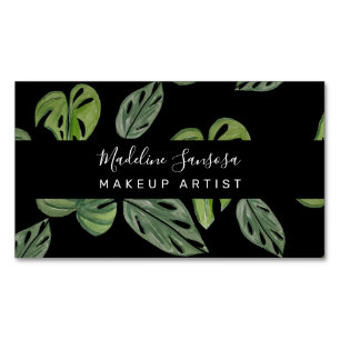 Cartão De Visitas Magnético Jungle Greenery Watercolor Monstera Salon Makeup