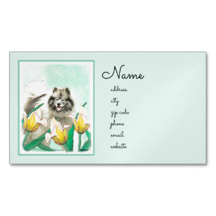 Cartão De Visitas Magnético Keeshond em Tulips pintando lindas artes caninas o