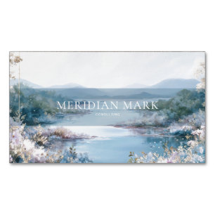 Cartão De Visitas Magnético Lago Sereno Floral Rosa Brilho Dourado