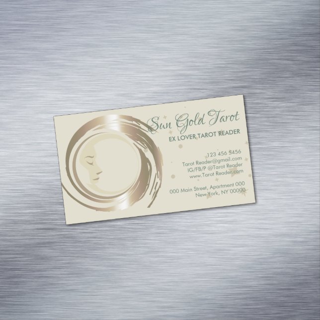 Cartão De Visitas Magnético Leitor de Tarot Celestial Dourado (Posição Original)
