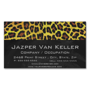 Cartão De Visitas Magnético Leopardo Brown e Impressão Amarelo