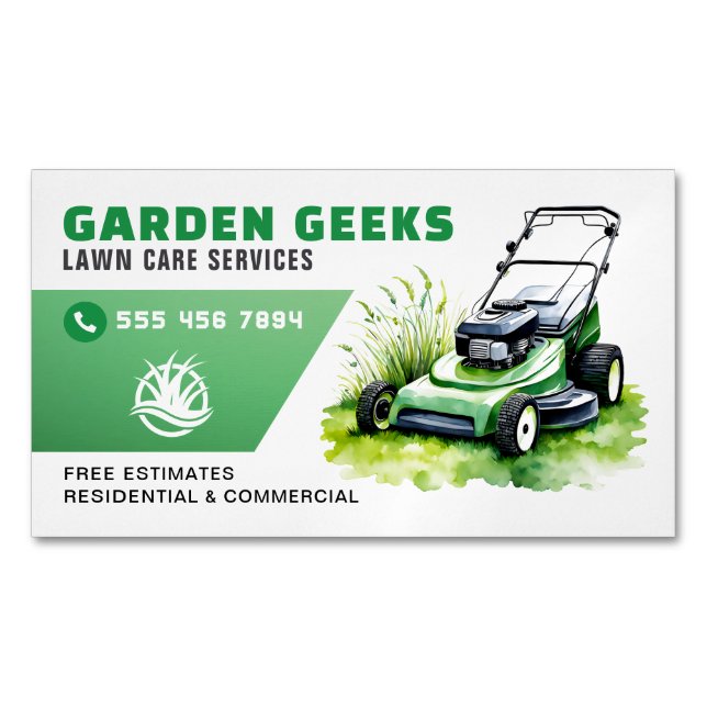 Cartão De Visitas Magnético Lewn Care Landscaping Service Watercolor (Frente)