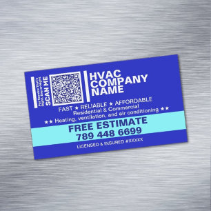 Cartão De Visitas Magnético Licença & Código Qr   Blue Professional HVAC