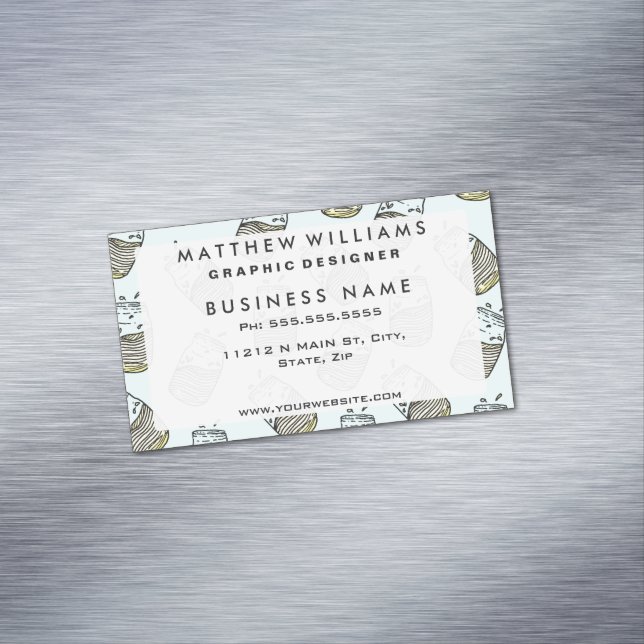 Cartão De Visitas Magnético Limonada, Mason Jar Summer, bebe o padrão do chá (Posição Original)