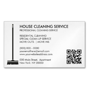 Cartão De Visitas Magnético Limpa Tudo Broom Código Qr Simples