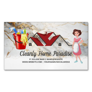 Cartão De Visitas Magnético Limpeza de Casa   Janitorial   Hotel Worker