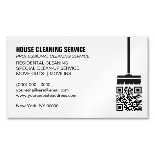 Cartão De Visitas Magnético Limpeza Janitorial Broom Código Qr Simples