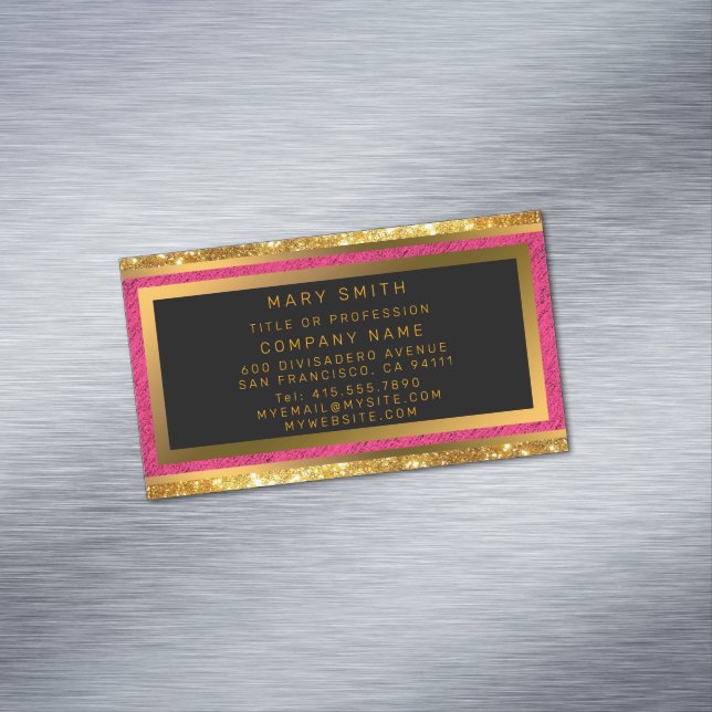 Cartão De Visitas Magnético Linhagem Rosa Rosa Dourada Moderna (Posição Original)