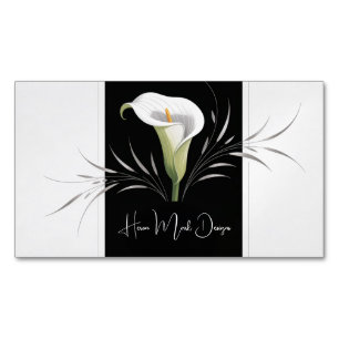 Cartão De Visitas Magnético Lírio Calla Elegante Preto e Branco Redemoinho Pra