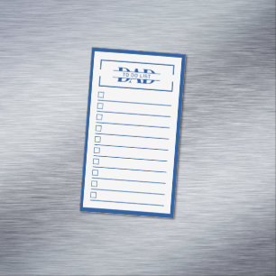 Cartão De Visitas Magnético Lista de Tarefas Monograma Pai Azul 5 cm x 8,9 cm