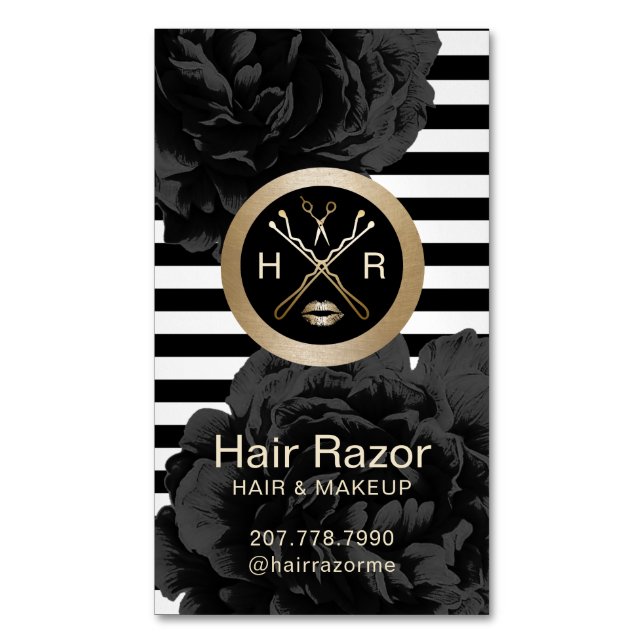 Cartão De Visitas Magnético Listras modernas do maquilhador & do cabeleireiro (Frente Vertical)