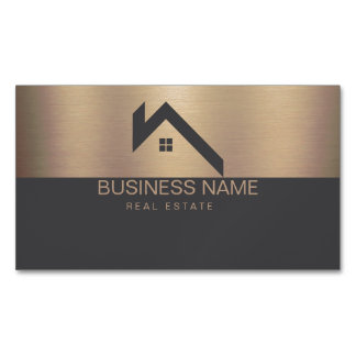 Cartão De Visitas Magnético Logotipo de Casa Moderna de Imóveis Preto e Dourad