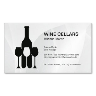 Cartão De Visitas Magnético Logotipo de Degustação de Vinho Garrafa Copos
