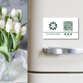 Cartão De Visitas Magnético 🌼 Logotipo florista verde e branco