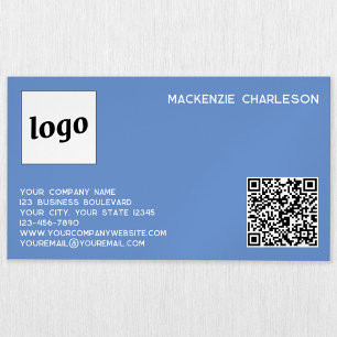 Cartão De Visitas Magnético Logotipo simples e código QR azul