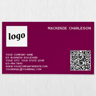 Cartão De Visitas Magnético Logotipo simples e código QR cor-de-rosa magenta