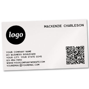 Cartão De Visitas Magnético Logotipo Simples e Código QR Rosa Bege