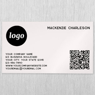 Cartão De Visitas Magnético Logotipo Simples e Código QR Rosa Bege