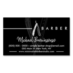 Cartão De Visitas Magnético Logotipo Simples Preto Navalha Barbeiro