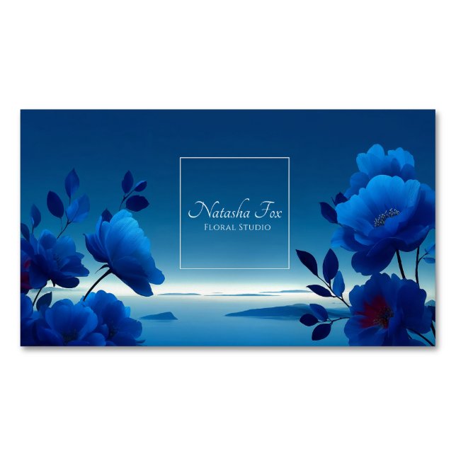 Cartão De Visitas Magnético Luminous Blue Floral Seascape Monochromatic (Frente)