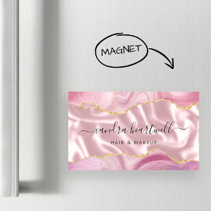 Cartão De Visitas Magnético Luxo Brilho Dourado Ágata Rosa