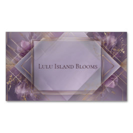 Cartão De Visitas Magnético Luxuoso Geométrico Floral Violeta Dourado Moderno