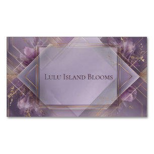 Cartão De Visitas Magnético Luxuoso Geométrico Floral Violeta Dourado Moderno